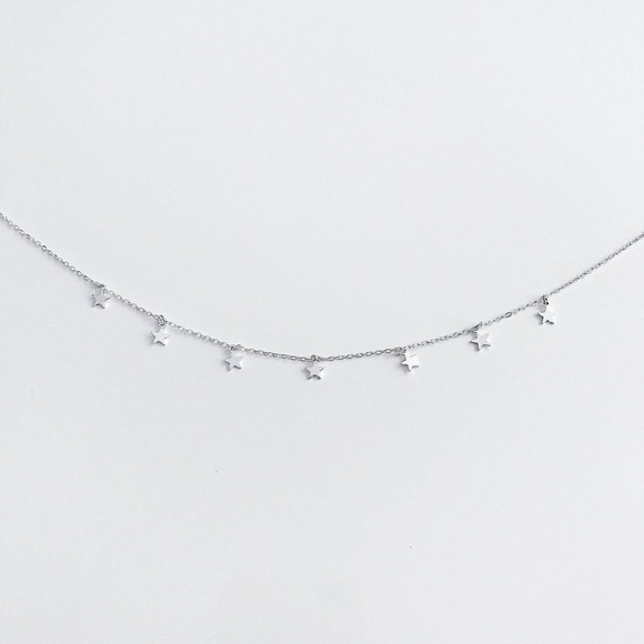 Delicate Shiny Silver Star Dangle Choker Necklace - Picture 3 of 5